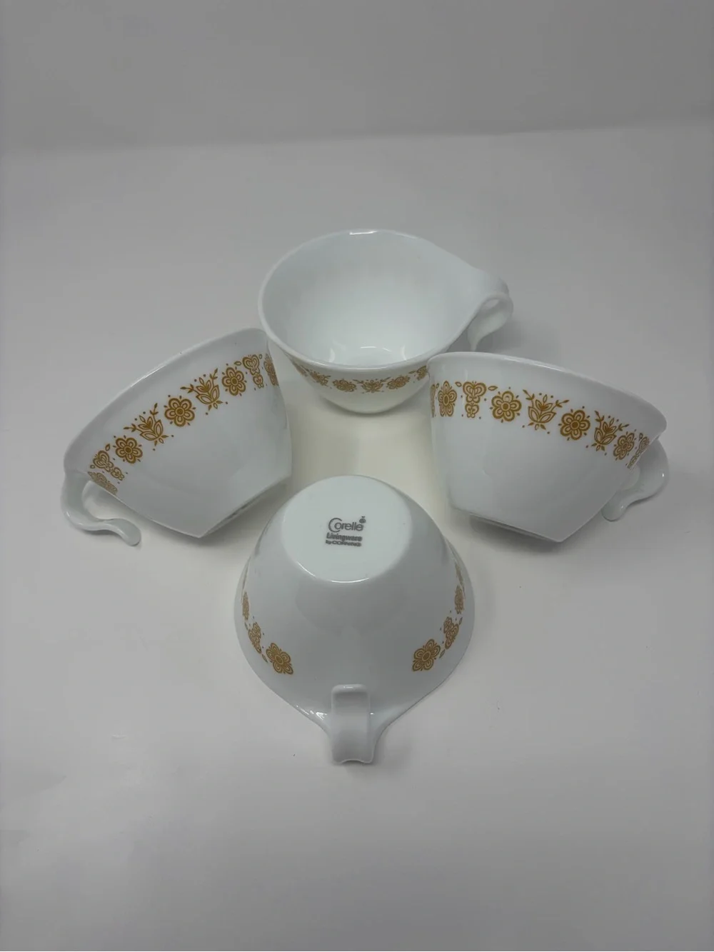 Vintage Corelle White Butterfly Gold Floral Trim Tea Cups - Set of 4